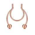Nahaufnahme eines U-förmigen Nasenrings aus Roségold-Edelstahl mit polierten Perlen - Roségold