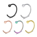 Five-piece set of C-shaped stainless steel nose rings in black, gold, and silver finishes - 5-Piece Set / 0.8x6mm