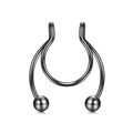 Detail eines schwarzen U-förmigen Septum-Nasenrings aus Edelstahl mit polierten Perlen - Schwarz