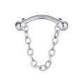 Silver curved barbell piercing jewelry with a delicate hanging chain in stainless steel - Silver Ball