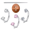 Set van 5 roestvrijstalen hoefijzer oorbellen met hart en ronde zirkoonstenen - Zilveren Ronde Hart Zirconia Ringen Met Gids Pin Set