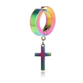 Macro shot of iridescent rainbow stainless steel cross dangle earring on white background - Clip-On Earrings / Colorful