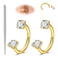 Gouden hoefijzer septum piercing set met heldere zirkoonstenen en chirurgische stalen naald - Gouden Dubbele Ringen Met Gids Pin Set