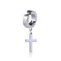 Polished silver stainless steel cross drop clip-on earrings on a clean white background - Clip-On Earrings / Silver