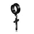 Detail of a sleek black stainless steel cross drop earring with a minimalist finish - Clip-On Earrings / Black