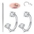 5-delige hoefijzer piercingset in zilveren finish met ronde heldere zirkonia steentjes - Zilveren Dubbele Ringen Met Gids Pin Set