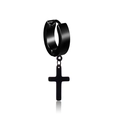 Polished black stainless steel hoop earrings with hanging cross charm for men and women - Ear Buckle / Black