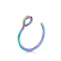 Detailopname van de iriserende regenboog U-vormige neusring met een metalen sluiting - Stijl C-Regenboog