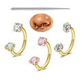 3-delige gouden neusringen set met roze hart en witte ronde zirkonia steentjes - Gouden Ronde Hart Zirconia Ringen Met Gids Pin Set