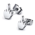 Pendientes de acero inoxidable pulido con gesto de dedo medio para hombres y mujeres - Un par / Plateado