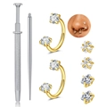 Gouden hoefijzer piercing set met witte zirkoonstenen en roestvrijstalen taper tools - Gouden Ringen Met Reservekoppen Grijper En Gids Tool Set