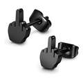 Par de aretes negros estilo punk con gesto de dedo medio hechos de acero de titanio - Un par / Negro
