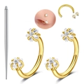 5-delige set gouden hoefijzer oorbellen met ster geslepen zirkonia en geleide tool - Gouden Ster Zirconia Dubbele Ringen Met Gids Pin Set