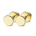 Boucles d'oreilles haltères dorées polies en acier au titane durable de haute qualité - Style Haltère Rond / Or