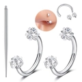 5 stuks 1.2mm zilveren hoefijzer oorbellen set met ster zirkoon en inbreignaald - Zilveren Ster Zirconia Dubbele Ringen Met Gids Pin Set