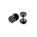 Men's black matte barbell earrings with checkered pattern in durable stainless steel - 10mm / Gray Checkerboard Style (Style B)