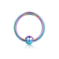 Macro view of a colorful rainbow stainless steel captive bead ring for nose and lip piercing - Colorful