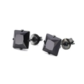 Macro shot of square black zircon stud earrings with faceted surface and black metal base - Square Faceted Stone Style
