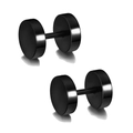 Set of two pairs black barbell stud earrings in polished stainless steel for daily wear - Dumbbell Stud Earrings (6mm)