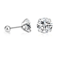 Boucles d'oreilles en argent avec zircone ronde et fermoir à vis sécurisé pour plus de confort - Style Boule Ronde / Mini / Argent