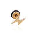 Macro shot of gold flash lightning stud earring with brushed metal finish and rubber back - Gold