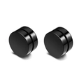 Macro shot of polished black stainless steel magnetic stud earrings for men - 6mm / Flat Cylinder Style (Style-3) / 1 Piece/Pack / Black