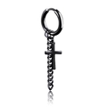 Dettaglio di orecchini a catena in acciaio nero con ciondolo a croce in stile punk - Stile a catena lunga con croce (Stile C)