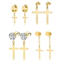 Set di quattro orecchini a croce dorati con zirconi lucidi su una superficie riflettente - Set Misto Orecchini Croce (Oro)