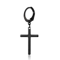 Boucles d'oreilles créoles en acier inoxydable noir mat avec pendentif croix pour hommes et femmes - Créole Croix Plate(Style 51)