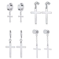 Set di quattro paia di orecchini a croce argento in vari stili tra cui a perno e cerchio - Set Misto Orecchini Croce (Argento)