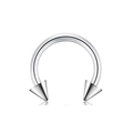 Polished silver stainless steel circular barbell piercing with dual cone spikes detail - Small / Silver