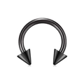 Close-up of black stainless steel horseshoe piercing with spiked ends on a white background - Style B Black