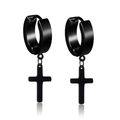 Détail de boucles d'oreilles créoles noires en acier inoxydable avec croix punk - Style Pendentif Croix / Noir