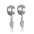 Orecchini a cerchio in acciaio inossidabile argento con pendente a piuma da uomo - Stile Ciondolo Piuma / Argento