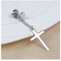 Orecchino a perno in acciaio inossidabile argento con catena fine e pendente a croce - Pendaglio Croce Catena Lunga (Modello A) / Argento