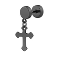 Orecchino a croce in acciaio inossidabile nero opaco con perno punk per uomo - Pendaglio Croce Minimalista (Modello B) / Nero