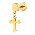 Orecchino a croce pendente in acciaio inossidabile dorato con base a bottone tonda lucida - Pendaglio Croce Minimalista (Modello B) / Oro