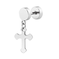 Orecchino a bilanciere in acciaio inossidabile argento con un ciondolo a croce - Pendaglio Croce Minimalista (Modello B) / Argento