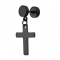 Orecchino a pendente con croce in acciaio inossidabile nero dallo stile punk minimal - Nero