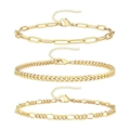 Detail van gouden paperclip-, gourmet- en figaro-armbandset met handige karabijnsluiting - Goud Gemengde Ketting 3-Delige Set (0039-12)
