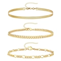 Driedelige set gouden geometrische metalen kettingen met slang, gourmet en Figaro-stijl - Goud 3-Delige Set (0039-13)