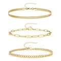 Gedetailleerde set van drie gouden kettingen met slang-, paperclip- en cubaanse schakels - Set 3 / Goud