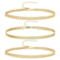Detail van de 3-delige gouden armbandset met cubaanse schakels en slangenketting stijl - Set 4 / Goud