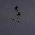Orecchino a croce nero in stile gotico in acciaio inossidabile con catena e bilanciere - Orecchino a Sfera con Croce (Modello E) / Nero