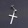 Orecchino a bilanciere in acciaio lucido con un lungo ciondolo a croce in finitura argento - Orecchino a Sfera con Croce (Modello E) / Argento