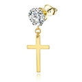 Orecchino a croce in oro lucido con zircone rotondo scintillante e chiusura a farfalla - Orecchino Zircone con Croce (Modello F) / Oro