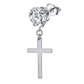 Orecchino a perno singolo in argento con zircone scintillante e ciondolo a croce in metallo - Orecchino Zircone con Croce (Modello F) / Argento