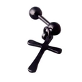 Orecchino a perno barbell nero minimalista in acciaio inossidabile con croce - Croce a Sfera Minimalista (Modello G) / Nero