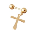 Orecchino a bilanciere dorato da uomo con pendente a croce e chiusure a sfera tonde - Croce a Sfera Minimalista (Modello G) / Oro