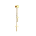 Orecchino a croce dorato in acciaio inossidabile con catene lunghe e lucide - Pendaglio Croce Doppia Catena (Modello H) / Oro